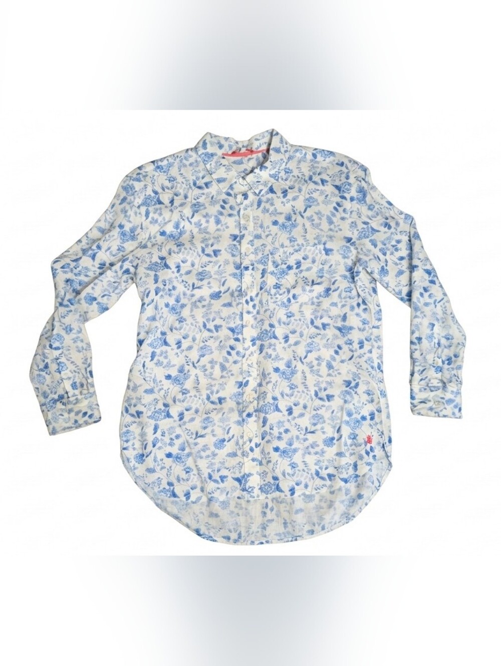 Joules Women's 100% Linen Floral Button Down Shirt Blue White Size US 6 UK 10